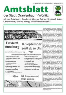 Amtsblatt Nr. 9 Vom 05.09.2018