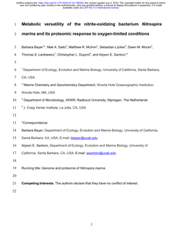 Metabolic Versatility of the Nitrite-Oxidizing Bacterium Nitrospira