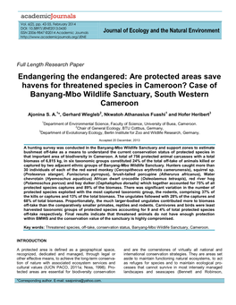 Are Protected Areas Save Havens for Threatened Species in Cameroon? Case of Banyang-Mbo Wildlife Sanctuary, South Western Cameroon