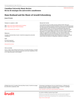 Hans Rosbaud and the Music of Arnold Schoenberg Joan Evans