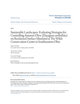 Elaeagnus Umbellata) on Reclaimed Surface Mineland at the Iw Lds Conservation Center in Southeastern Ohio Shana M