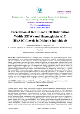 Correlation of Red Blood Cell Distribution Width (RDW) and Haemoglobin A1C (Hba1c) Levels in Diabetic Individuals