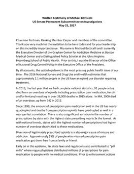 Written Testimony of Michael Botticelli US Senate Permanent Subcommittee on Investigations May 25, 2017