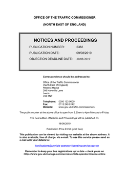 Notcies and Proceedings for the North East of England