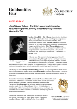 PRESS RELEASE Erin O'connor Selects – the British Supermodel