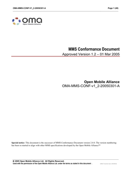 MMS Conformance Document Approved Version 1.2 – 01 Mar 2005