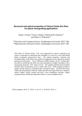 Structural and Optical Properties of Yttrium Oxide Thin Films for Planar Waveguiding Applications