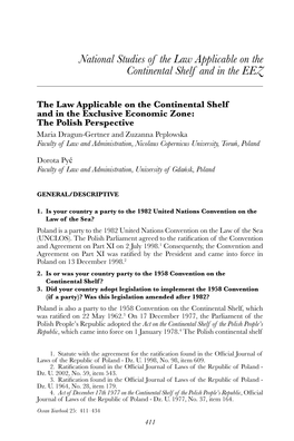 National Studies of the Law Applicable on the Continental Shelf and in the EEZ