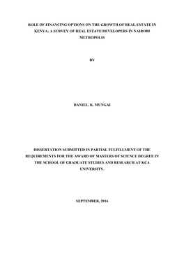 Role of Financing Options on the Growth of Real Estate in Kenya: a Survey of Real Estate Developers in Nairobi Metropolis