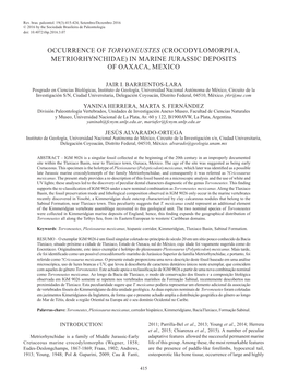 Occurrence of Torvoneustes (Crocodylomorpha, Metriorhynchidae) in Marine Jurassic Deposits of Oaxaca, Mexico