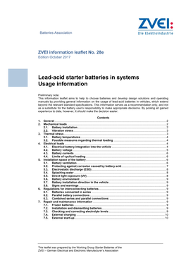 Lead-Acid Starter Batteries in Systems Usage Information