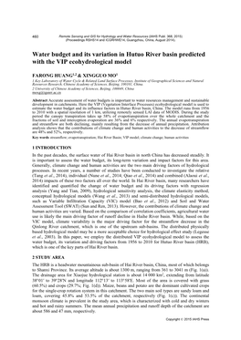 Water Budget and Its Variation in Hutuo River Basin Predicted with the VIP Ecohydrological Model