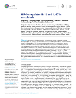 HIF-1A Regulates IL-1B and IL-17 in Sarcoidosis