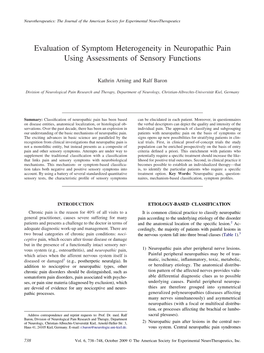 Evaluation of Symptom Heterogeneity in Neuropathic Pain Using Assessments of Sensory Functions