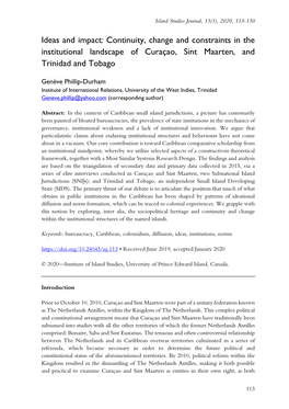 Continuity, Change and Constraints in the Institutional Landscape of Curaçao, Sint Maarten, and Trinidad and Tobago