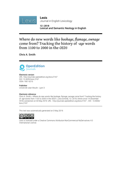 Where Do New Words Like Boobage, Flamage, Ownage Come From? Tracking the History of ‑Age Words from 1100 to 2000 in the OED3