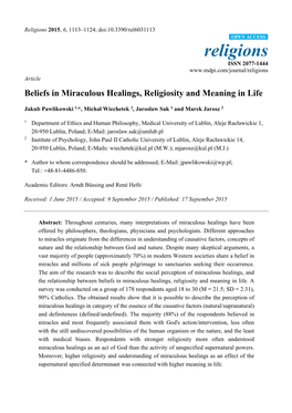 Beliefs in Miraculous Healings, Religiosity and Meaning in Life