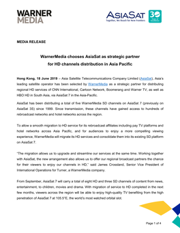 Warnermedia Chooses Asiasat As Strategic Partner for HD Channels Distribution in Asia Pacific