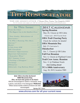 In This Issue: 2017 Calendar from the Chair