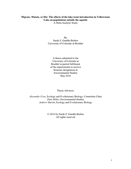 The Effects of the Lake Trout Introduction in Yellowstone Lake on Populations Outside the Aquatic a Meta-Analytic Study