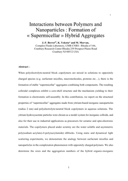 Interactions Between Polymers and Nanoparticles : Formation of « Supermicellar » Hybrid Aggregates