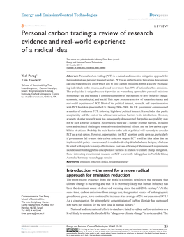 Personal Carbon Trading: a Review of Research Evidence and Real-World Experience of a Radical Idea