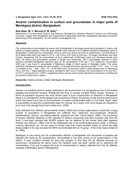 Arsenic Contamination in Surface and Groundwater in Major Parts of Manikganj District, Bangladesh