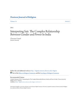 Interpreting Sati: the Omplexc Relationship Between Gender and Power in India Cheyanne Cierpial Denison University