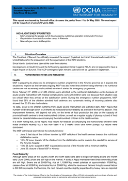 Health Food Security HIGHLIGHTS/KEY PRIORITIES