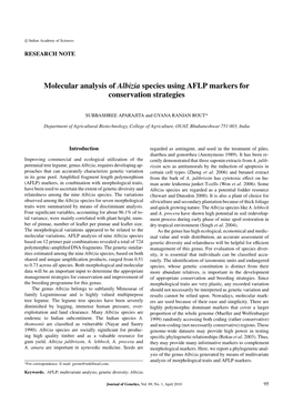 Molecular Analysis of Albizia Species Using AFLP Markers for Conservation Strategies