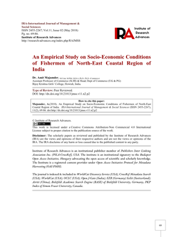 An Empirical Study on Socio-Economic Conditions of Fishermen of North-East Coastal Region of India