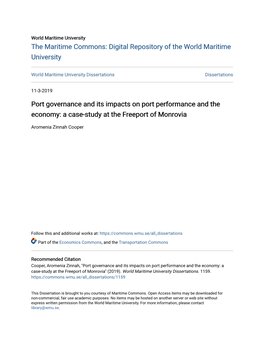 Port Governance and Its Impacts on Port Performance and the Economy: a Case-Study at the Freeport of Monrovia