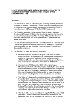 Medway Statutory Direction January 2021