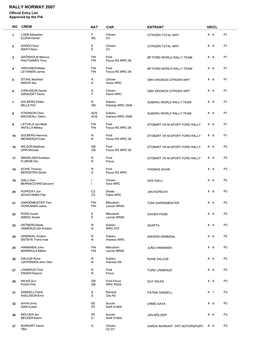 Rally Norway 2007 Entrants 15 FEBRUARY.Fp5