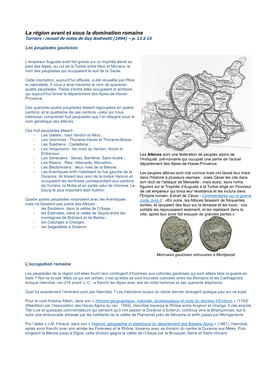 La Région Avant Et Sous La Domination Romaine Turriers : Recueil De Notes De Guy Andreetti (1994) – P