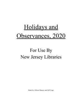 Holidays and Observances, 2020