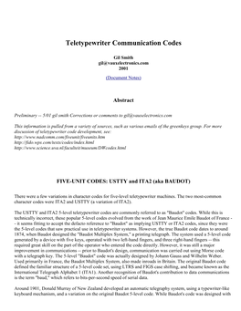 Teletypewriter Communication Codes