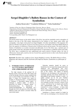 Sergei Diaghilev's Ballets Russes in the Context of Symbolism Andrey Konovalov1,A Liudmila Mikheeva2,* Yulia Gushchina3,B