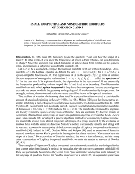 SMALL ISOSPECTRAL and NONISOMETRIC ORBIFOLDS of DIMENSION 2 and 3 Introduction. in 1966