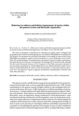 Behaviour in Cultures and Habitat Requirements of Species Within the Genera Loreleia and Rickenella (Agaricales)