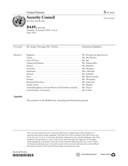 S/PV.8449 the Situation in the Middle East, Including the Palestinian Question 22/01/2019