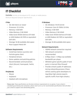 Hardware / Network Specifications