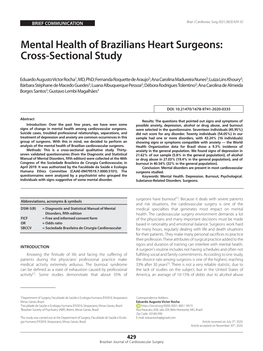 Mental Health of Brazilians Heart Surgeons: Cross-Sectional Study