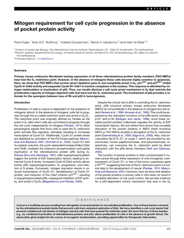 Mitogen Requirement for Cell Cycle Progression in the Absence of Pocket Protein Activity