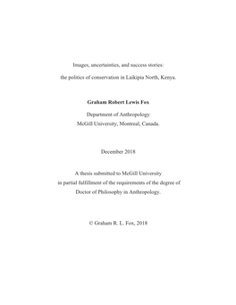 Images, Uncertainties, and Success Stories: the Politics of Conservation in Laikipia North, Kenya. Graham Robert Lewis Fox Depa