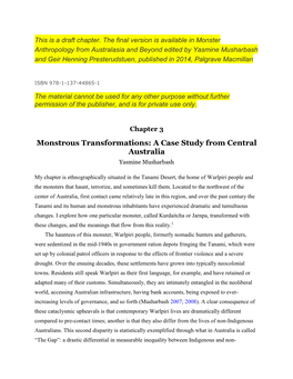 Monstrous Transformations: a Case Study from Central Australia Yasmine Musharbash