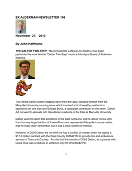 EX ALDERMAN NEWSLETTER 106 November 27, 2013 by John