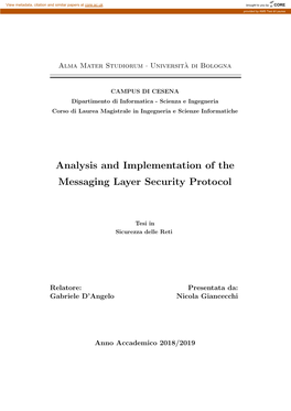 Analysis and Implementation of the Messaging Layer Security Protocol