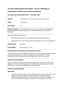 On-Street Parking Restriction Changes – Tro 2013 Amendment 15 –