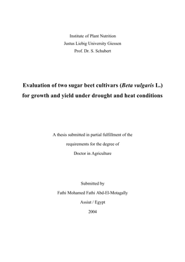 Evaluation of Two Sugar Beet Cultivars (Beta Vulgaris L.) for Growth and Yield Under Drought and Heat Conditions